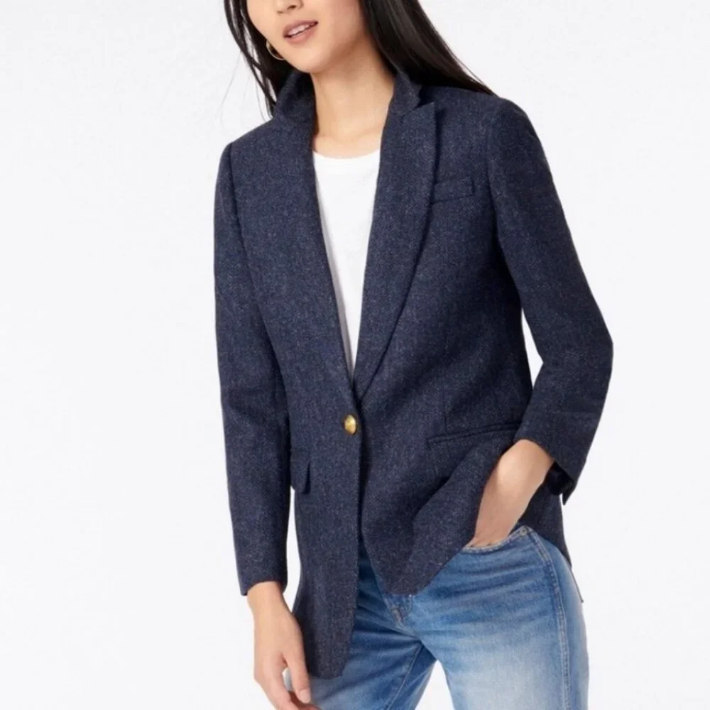 NWT J.Crew Long Parke Blazer in Navy Herringbone English Wool Jacket 4